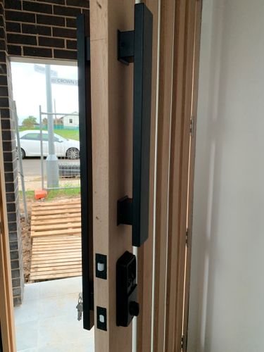 White door with dark glass panels